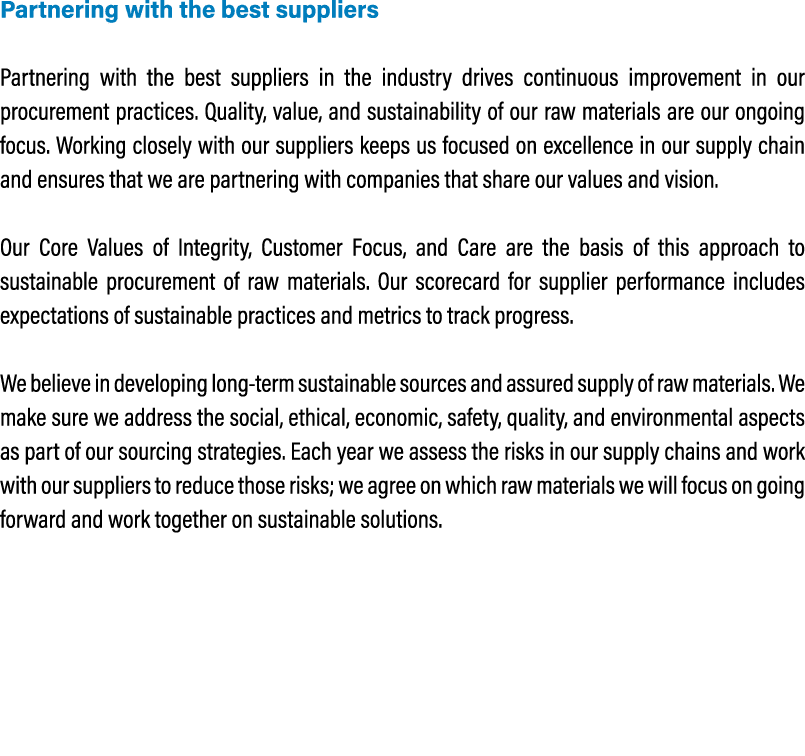Partnering with the best suppliers Partnering with the best suppliers in the industry drives continuous improvement i...